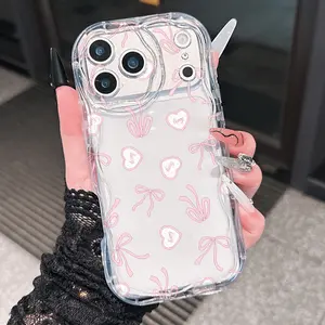 Bow Heart Pattern Protective Case, Valentine's Day Gift, Anti-Drop Phone Cover Compatible with iPhone 17/11/12/13/14/15/16/7/8