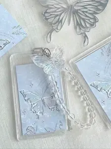Y2K Style Crystal Butterfly Chain Acrylic Photo Frame, Transparent Hard Card Case, Multi-Functional Keychain, Ideal for Kpop Fans