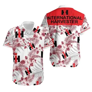 Vintage International Harvester Tropical Fern Case IH Men's Hawaiian Shirt and Short Light Beer Lovers Swim Trunks, Father's Day Aloha Gift for Him, Trendy Casual Breathable Surfing Beach Shorts Swimwear Menswear