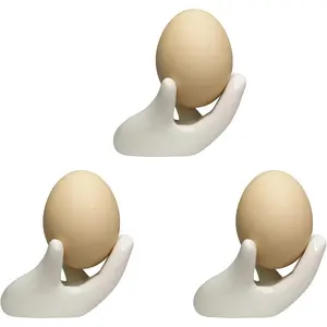Set of 3 Creative Ceramic Hand Shaped Egg Cup Holder Porcelain Egg Cup Easter Egg Display Stand for Hard Boiled Eggs(White)