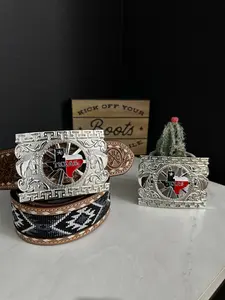 Dylan Texas Belt Buckle - Silver Finish with Red Accents, Featuring Decorative Elements and Unique Design