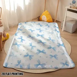 Modern Soft Blue Bow Print Flannel Throw Blanket - Cozy Sofa Cover, All-Season Plush Bedding, Ideal Gift for Bed Use, All-Season Use