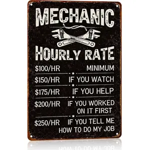 Mechanic Hourly Rate Metal Aluminum Sign 8x12 Inch Vintage Wall Decor for Garage Shop Funny Mechanical Rates Car Enthusiasts Gift