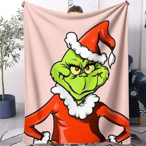 Christmas Grinch Monster Print Blanket, Perfect Birthday Gift for Kids, Single-Sided Movie Watching Throw, Soft Plush Material