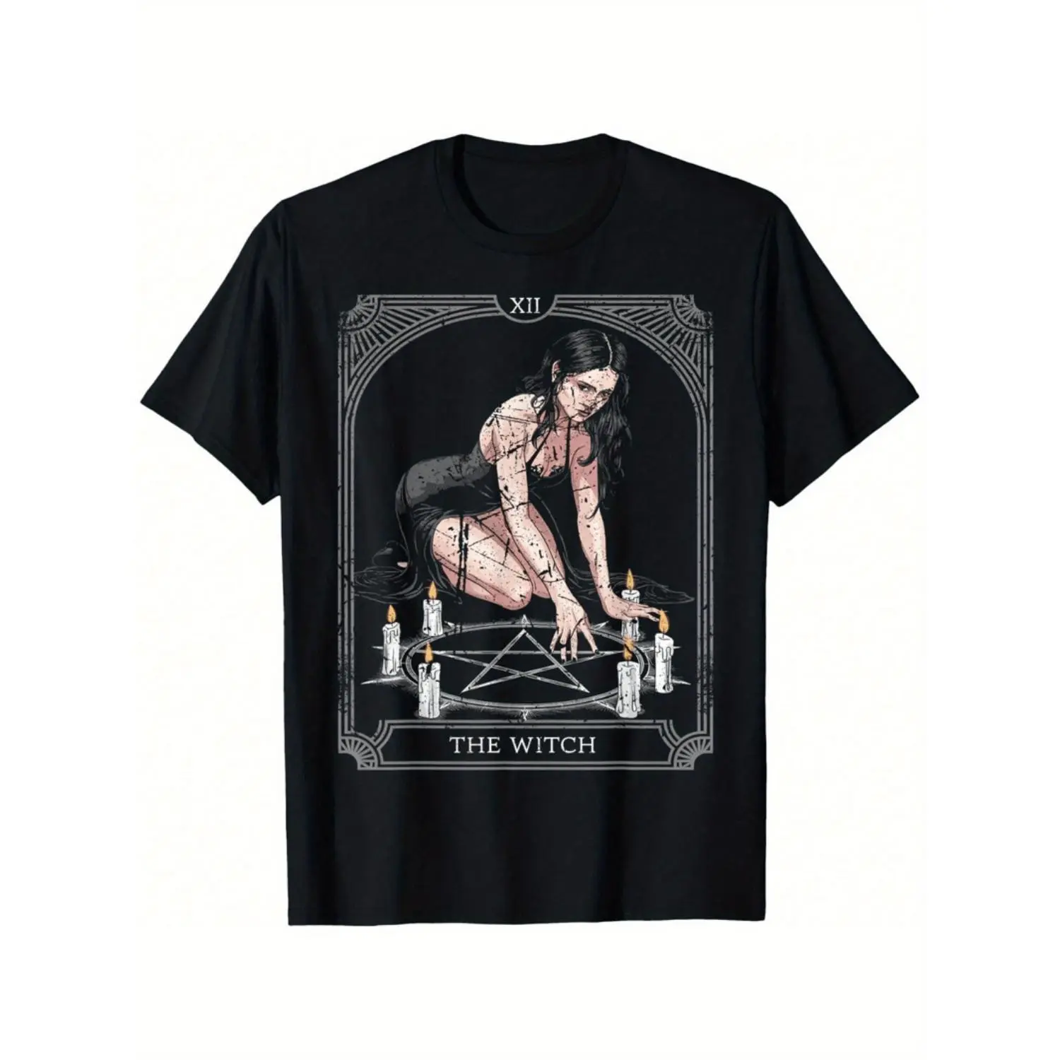 Oversized Gothic Tarot Card TShirt With Vintage Witch Design Casual Round Neck Top For Women AllSeason Wear