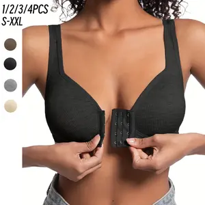 1/2/3/4PCS Women's Front Closure Bras Posture Full Coverage Underwire Plunge Seamless Bra for Daily Wear,Spring-Summer ComfoMrt Breathable Everyday