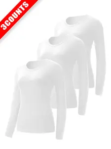 Women's Fall Winter Long Sleeve Thermal Underwear Set, Casual Comfortable Warm Inner Wear, Slim-Fitting Plain Top for Daily Use