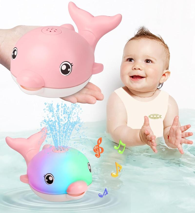Light Up Baby Bath Toys with Music, Rechargeable Dolphin Sprinkler Bathtub Toy, Floating Water Toys for Toddlers 1-3, Gifts for Boys & Girls Age 1 2 3 4 5, Halloween & Birthday Present – Pink