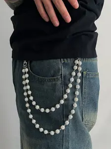 Hip Hop Wallet Chain for Men Jeans Pocket Belt Layered Chain Disco Rhinestone Beads Baseball Drip Punk Jewelry Gifts Goth Accessories for Men