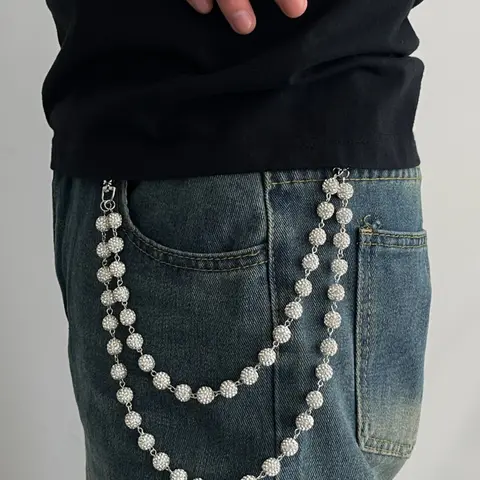 Hip Hop Wallet Chain for Men Jeans Pocket Belt Layered Bling Chain Disco Rhinestone Beads Baseball Drip Punk Jewelry Gifts Goth Accessories for Men Chains for Pants Body Accessory