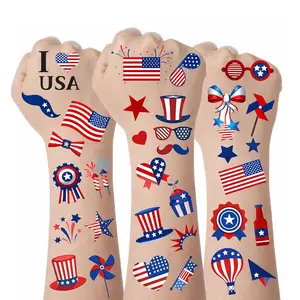 4th of July Temporary Tattoos 90PCS, Waterproof Patriotic American Flag Red White Blue Tattoo Stickers for Independence Day Party Favors, Memorial Day BBQ Decorations for Kids Adults