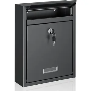 Wall Mount Mailbox for Outside, Locking Mail Box, Large Mailbox with Key Lock,  Mail Box for House, Safe Key Drop Box,  Box, Steel  Drop Box for Home Office School, Black