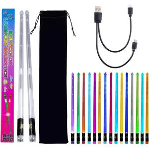 LED Light Up Drum Sticks: 15 Color Glow In The Dark Clear Drumsticks with USB   Rechargeable, Personalized Drum Sticks for Adults