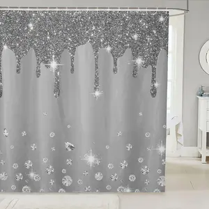Silver Glitter Print (No Glitter) Shower Curtain Bling Decorations Grey Bathroom Fabric Shower Curtain Set for Diamond and Bath Curtain Waterproof Curtains Stalls Bathtubs Decor