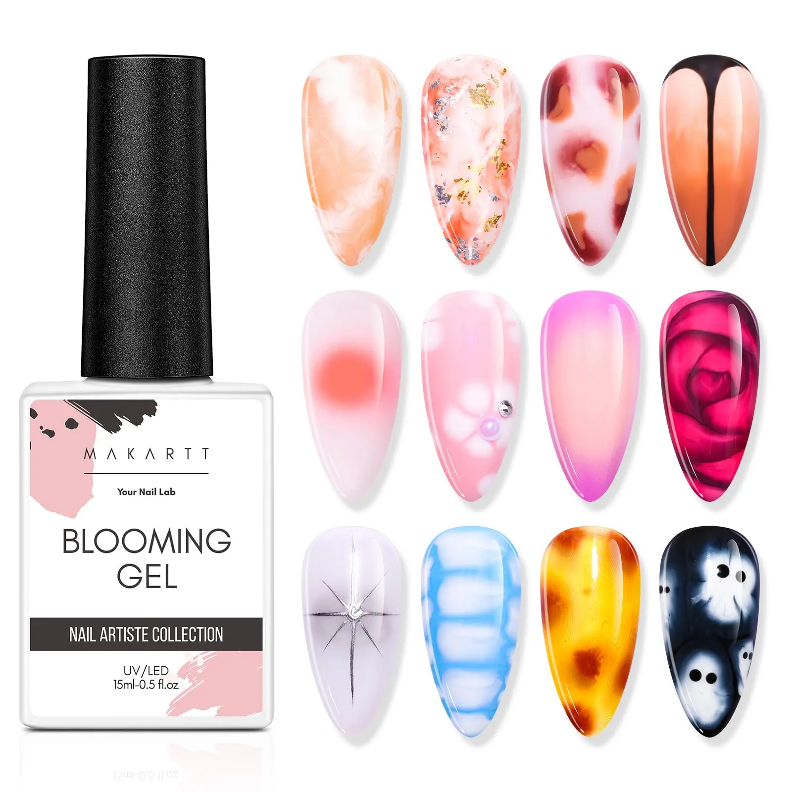 [CRAZY DEAL] Makartt High Quality Clear Blooming Gel 15ml UV LED Soak Off Nail Art Polish for Spreading Effect Marble Nail Polish Gel Paint Nail Designs for DIY Fall Winter Color Flower Watercolor Magic Beauty Gift Manicure Nail Care Salon Stripe