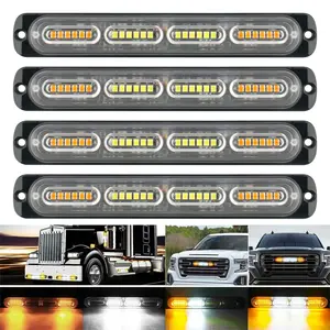 2/4-Piece Amber White Synchronized Ultra-Thin 24-LED SMD Flashing Strobe Light, Suitable for Trucks, Cars, and All Types of Vehicles, LED Mini Grille Light Head Emergency Warning Light Hazard Warning Light