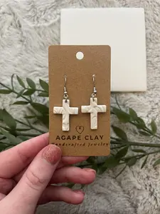 Medium White Cross Dangle Floral Imprint | Nickel-Free Hooks