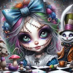 Gothic Halloween Girl With Creepy Rabbit Diy 5d Diamond Painting Art Dark Horror Cartoon Full Drills Cross Stitch Mosaic Home Decor Needle Crafts Kit