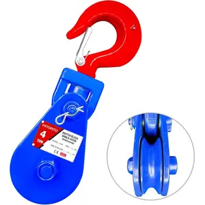 4 ton Snatch Block with Hook, 4.5" Sheave 1/2" Inch Wire Rope Snatch Block, 8800lbs Snatch Pulley for Rollback Wrecker Car Hauler Winch