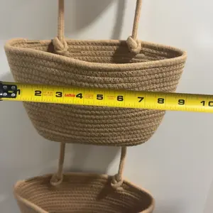 Decorative 3-Tier hanging organizer bag, natural rattan over the door basket – large woven cotton wall-mounted storage, nursery & fall room decor, suitable for renters maximizing space plant hangable laundry basket house organizers