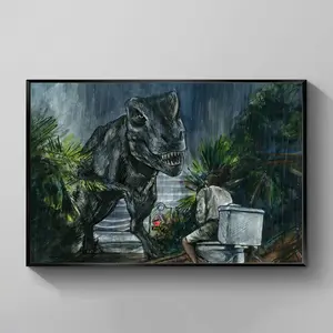 Jurassic Park Toilet Scene Art Poster,Tyrannosaurus Rex , Funny Bathroom Wall Decor, Humor Amusing Bathroom Pictures for Wall Restroom Toilet Office Decor print