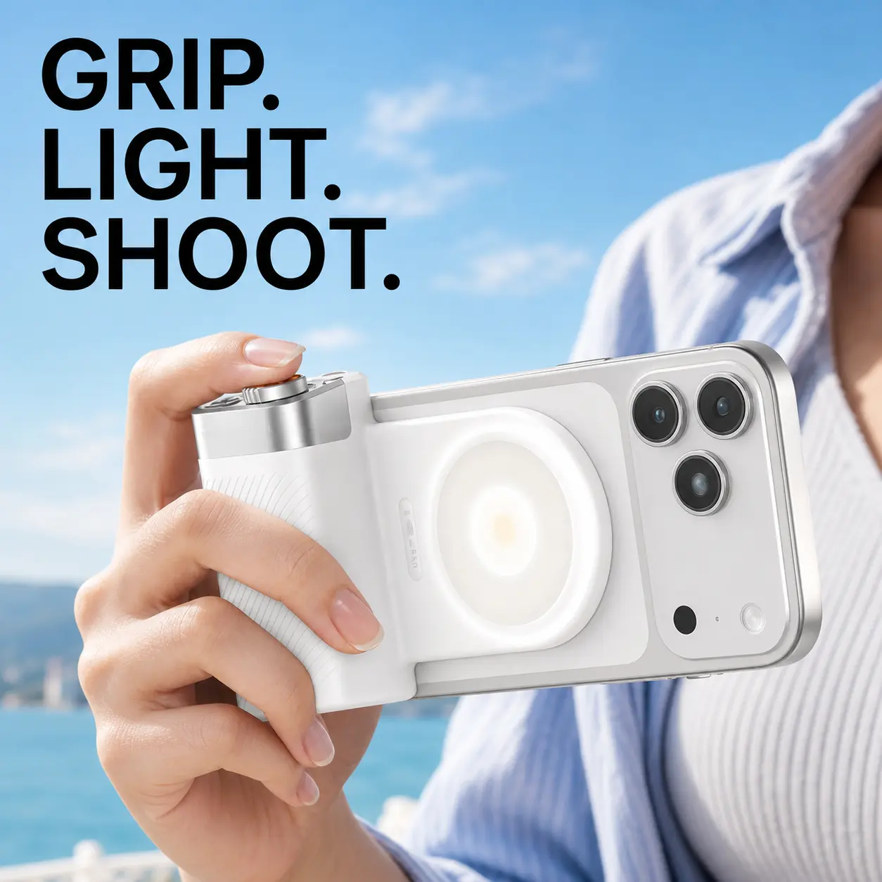 Rechargeable Camera-Style Magnetic Phone Grip Accessory with LED Fill Light, 15W Flash – Skinny Handle for Selfie, Work, Glam Mobile Content Creation, Accessories,back to school,back to school haul