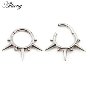 Alisouy 1PC G23 Titanium Steel Cone Ball Spike Hinged Clicker Nose Septum Rings Ear Hoop Cartilage Earring Body Piercing Jewelry