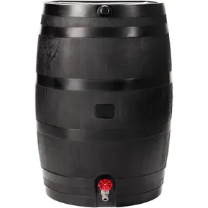 RTS Home Accents 50-Gallon ECO Rain Barrel Made with 100% Recycled Plastic, Flat Back Rain Water Collection Barrel, Black