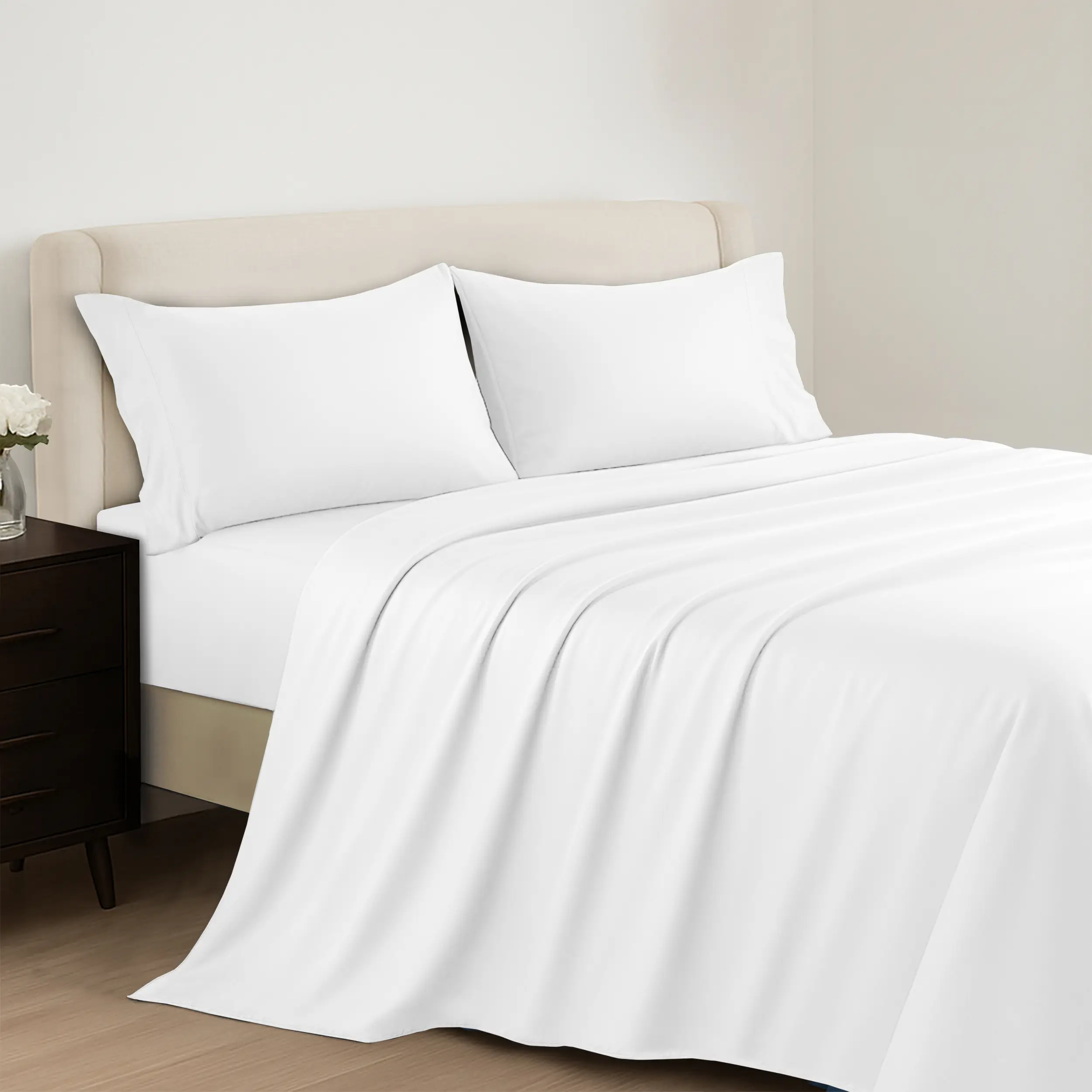 Lux Decor 3/4pc Bamboo Sheet Set, Super Silky Breathable Luxury Bedding Set, 15-inch Deep Pockets Cooling Sheet Set, Wrinkle-Free Sheet with Pillowcas