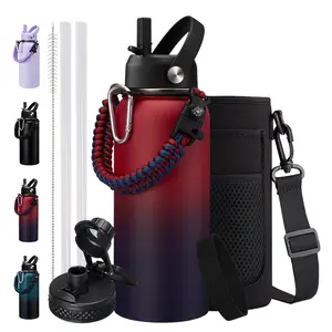 32 oz Water Bottle -  Insulated Water Bottle with Straw Keep Ice Cold-48H & Hot-24H, 32 oz Metal Insulated Water Jug with Paracord Handle, Water Bottle Sleeve, Protective Boot