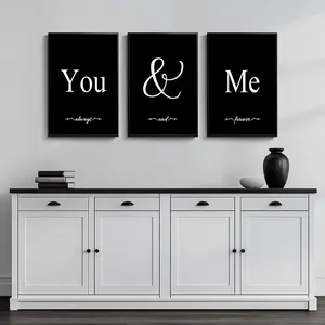 Waterproof "You & Me" Letter Unframed Print Set, 3-Count Modern Minimalist Wall Art, Home Decor for Living Room, Bedroom Office, Water Proof