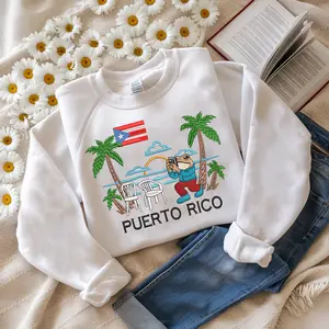 PUERTO RICO Embroidery Sweatshirt, Minimalist Hoodie, Gift for her, Gift For Him Menswear Cotton, Puerto Rico