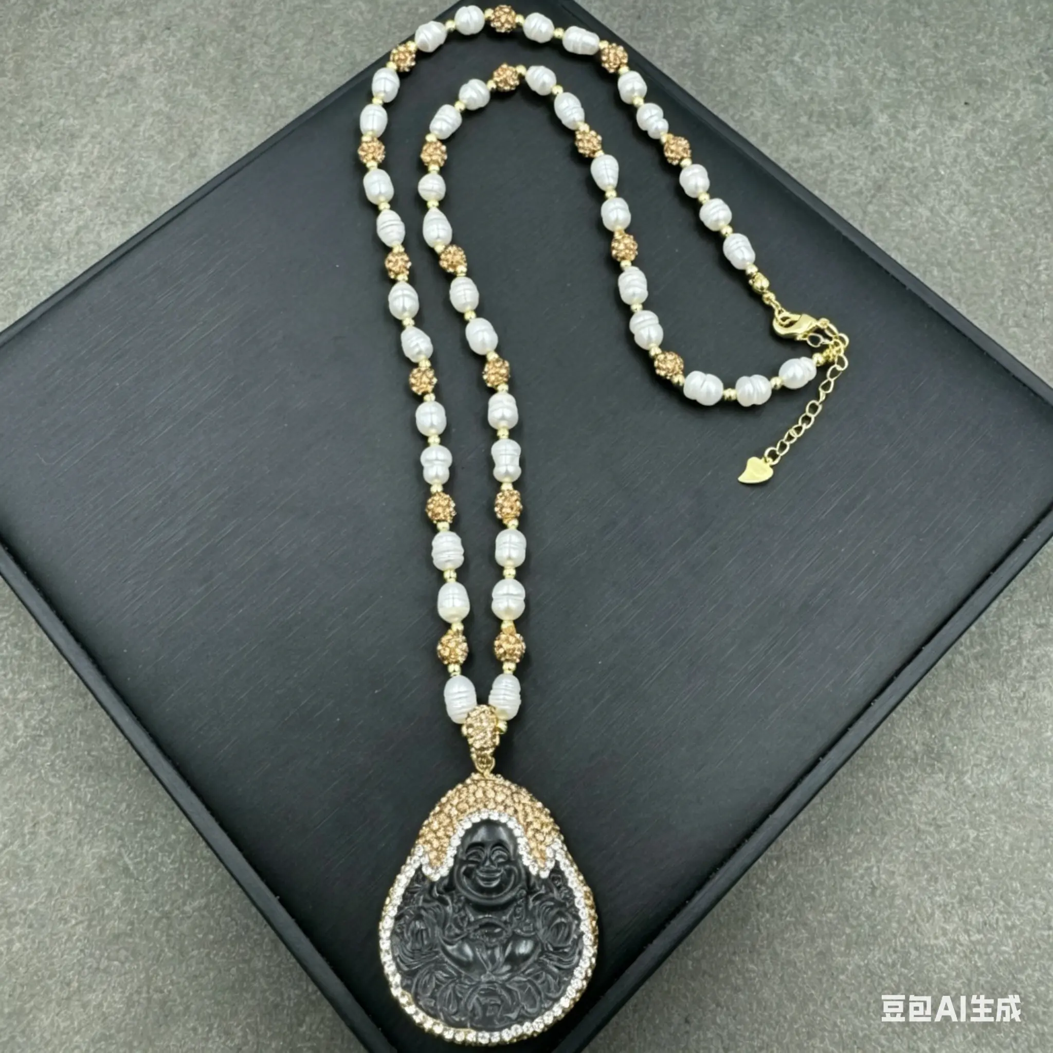 Natural Baroque Pearl Laughing Buddha Necklace