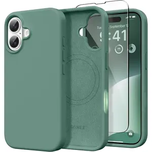 Magnetic for iPhone 16 Case, [Compatible with MagSafe] Anti-Scratch Microfiber Lining & Screen Protector, Silicone Camera Control, Shockproof Slim Phone Cover 6.1 inch, Midnight Green