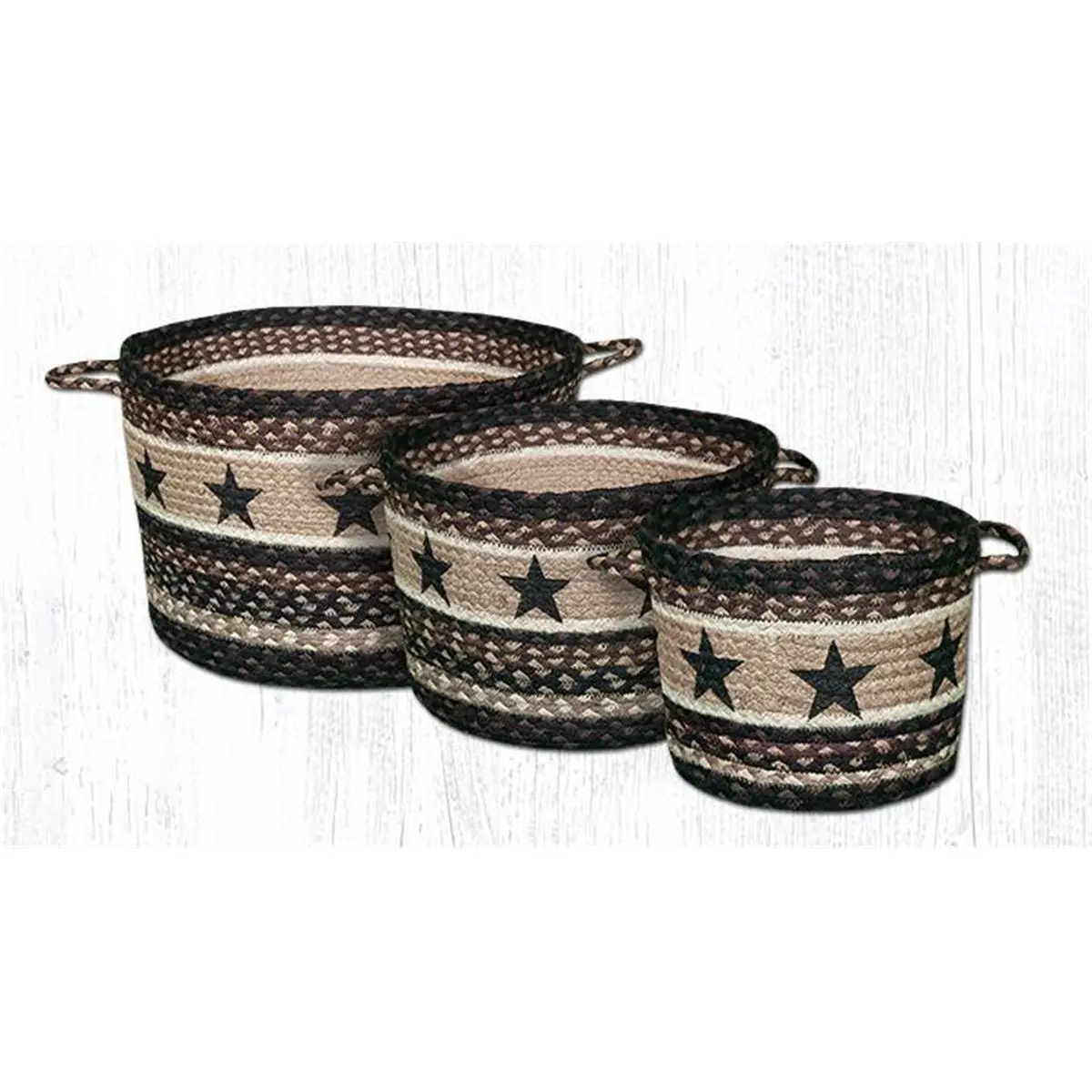 212 MAIN Rectangular Jute Hand Organiser - 9x7 in Black Stars Hand-Stenciled Braided Weave Storage Basket, Home Organizers for Household Items
