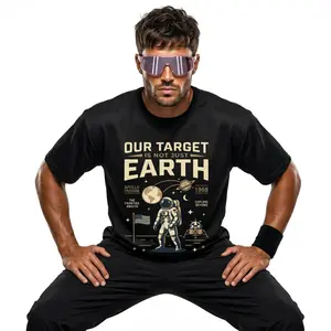 Vintage Astronaut Graphic Black Shirt Men Women Unisex Oversized Tee Harajuku Streetwear Casual Top Letter Print T-shirt Sweet Wear Outfit Retro Space Moon Landing 1969 Aesthetic Trendy