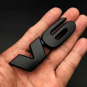1pc V6 3D ABS Matte Black Rear Side Emblem Badge, Car Trunk Sticker, Vehicle Exterior Decoration For Car Motorcycle Truck SUV