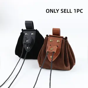 Vintage Medieval Faux Leather Drawstring Pouch, Middle Ages Portable Coin Purse, Rivets Belt Pouch Dice Bag for Larp Ren Faire