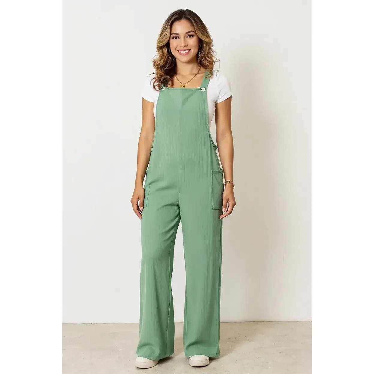 Double Take Overalls in a Soft Rayon Blend, Full-Size and Curved Fit Jumpsuit with Wide Straps and Pockets