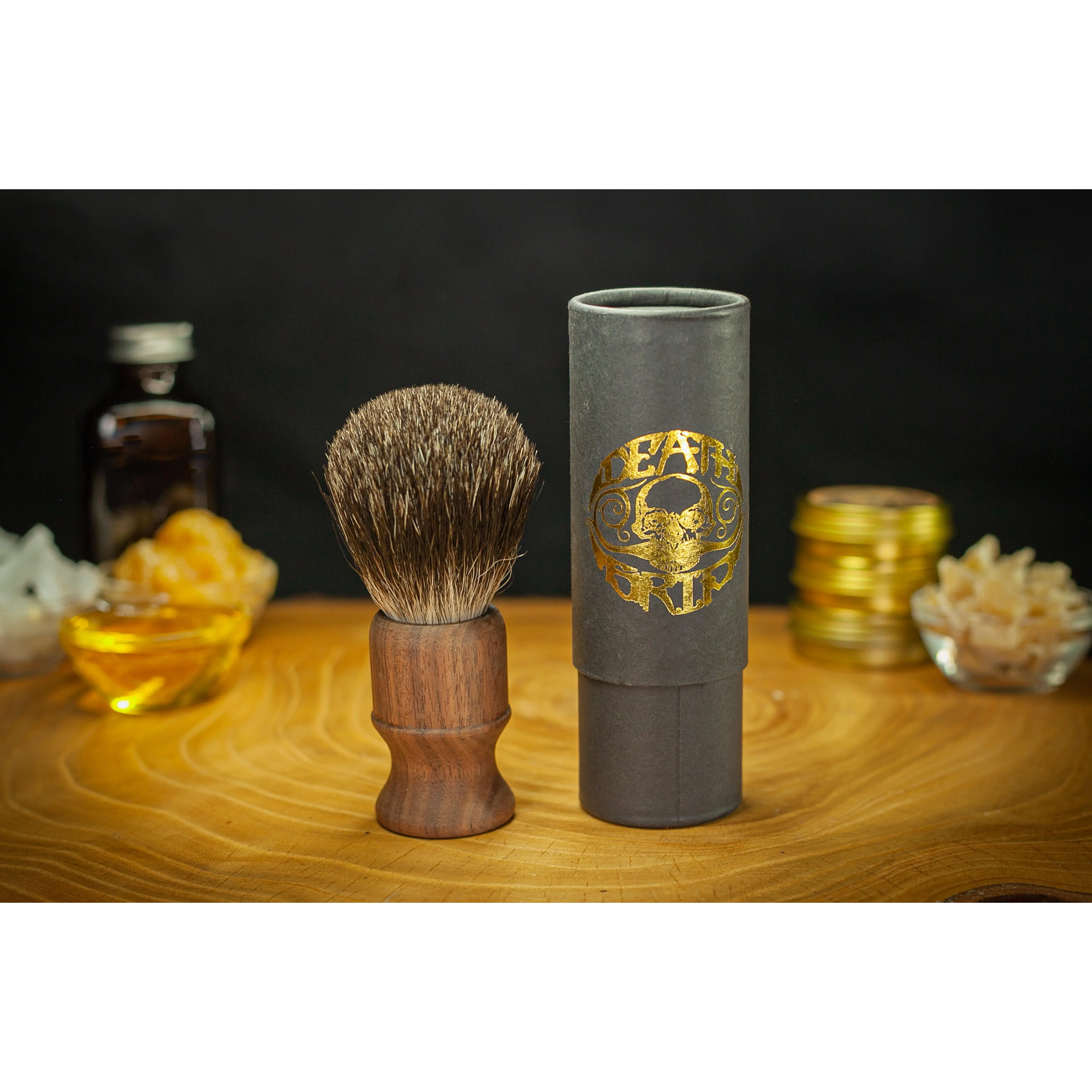 Death Grip Black Walnut Wood Handle Shave Brush with Travel Tube Daily Razor
