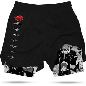 Naruto Akatsuki Performance Men's 2 in 1 Anime Graphic Gym Shorts Quick Dry Drawstring Mesh Athletic Running Shorts with Liner FallFreshness
