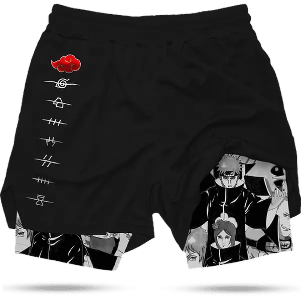 Naruto Akatsuki Performance Men's 2 in 1 Anime Graphic Gym Shorts Quick Dry Drawstring Mesh Athletic Running Shorts with Liner FallFreshness