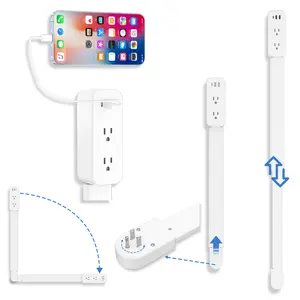 Electrical Goods Retractable Power Strip with 2 AC Outlets & USB Ports Extendable 22" to 34" 180° Rotating Plug Tool-Free Setup for Hidden Outlets & Cord Management Aesthetic Power Strip