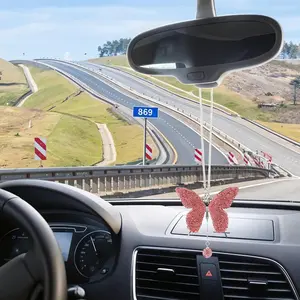 Joytutus Glam Butterfly Car Rear View Mirror Charm with Pearl Crystal Drops for Women Girls Universal Fit for Sedan RV Truck Car Accessories Decoration