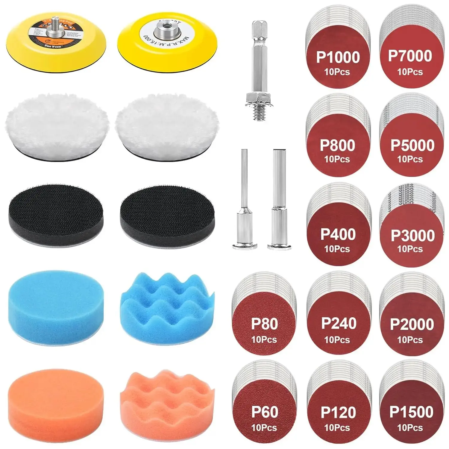 Headlight Restoration Kit, 133 count Drill Sanding Disc Attachment Polishing Kit, 3 Inch Wet Dry Hook and Loop Sandpaper Buffing Pads with Rotary Tools for  Metal  Glass  Expoxy, Shower Glass