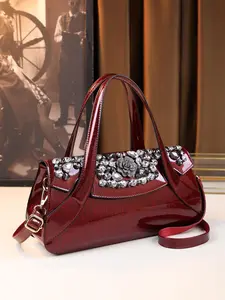 Women's Elegant Rhinestone Decorated Handbag, Fashionable Floral Design Bag for Daily Used, Casual Trendy Versatile High-quality Daily Commuting Bag