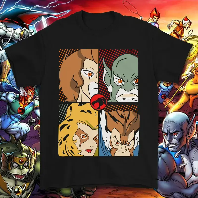 Vintage 80s Cartoon Thundercats Graphic Tee Retro Character Grid Print Shirt Oversized Streetwear Unisex T-Shirt