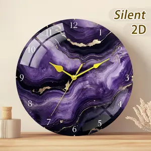 Wooden/safety Glass Silent Clock, & Gold Marble Pattern Round Clock, Digital Numbers 1-12, Battery Operated, Home Decor