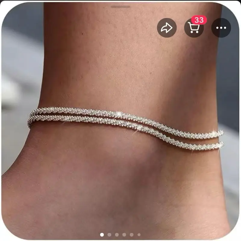 Tewiky Waterproof Layer Anklet for Women - Silver Color, Adjustable Design with Beads