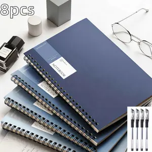 8pcs A5 Spiral Notebook Set, 4 Blue Gradient Notebooks with 4 Pens, 320 Pages Total, Ideal for School & Office Use